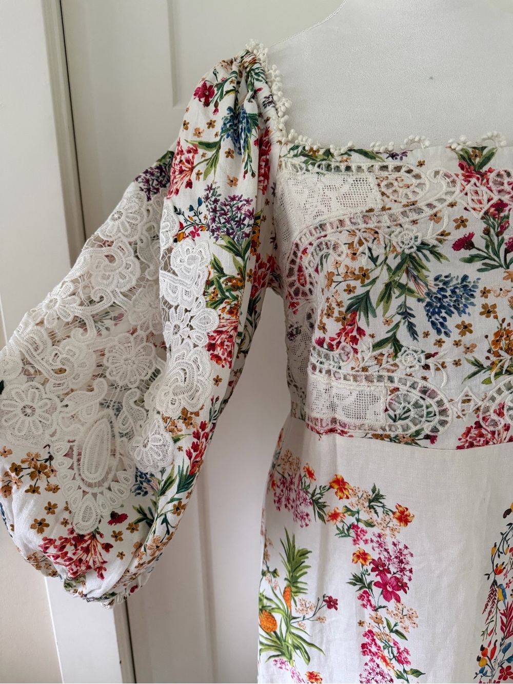 FARM Rio White Mini Dress with Pink, Orange & Green Floral Print - Picture 2 of 5